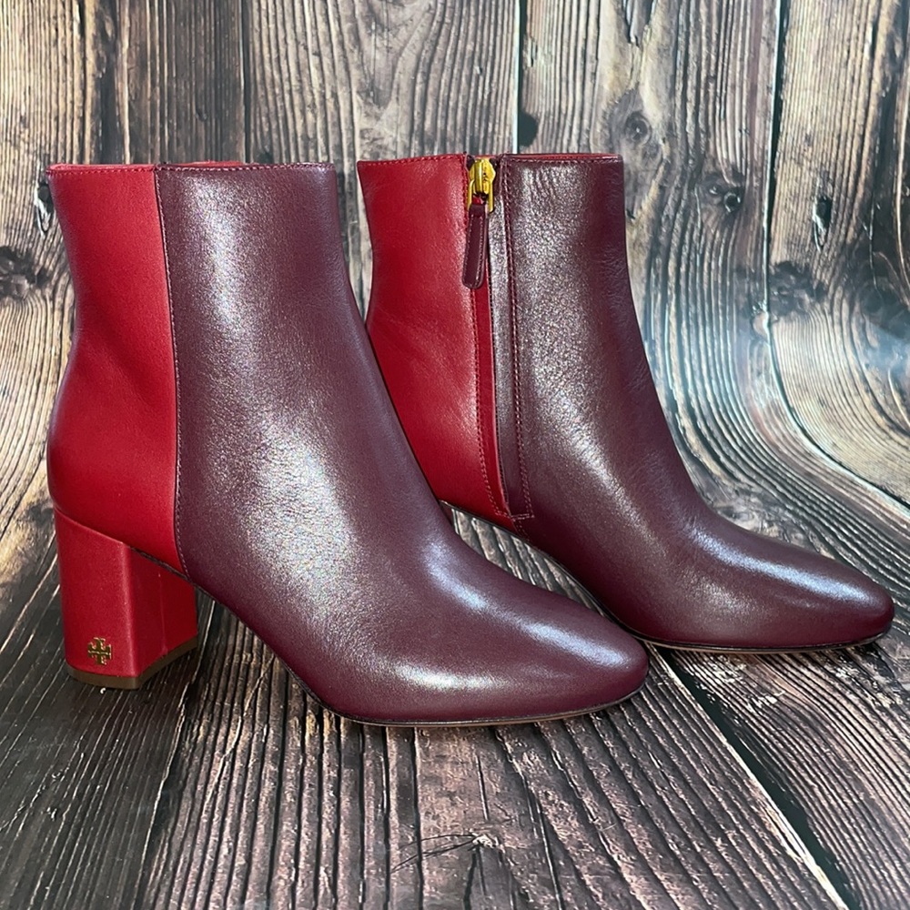 Tory Burch Brooke Leather Block Heel Bootie Red -6